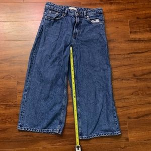 Zara Trafaluc Cropped Flare Wide Leg Blue Jeans